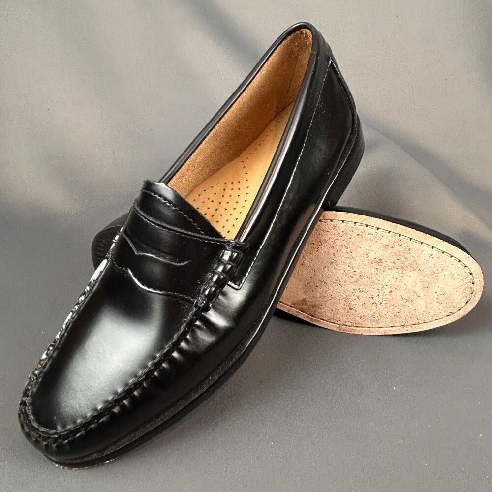 Bass Weejuns Black Leather Classic Slip On Penny Loafers Size 9.5 Leather Sole - Picture 13 of 16
